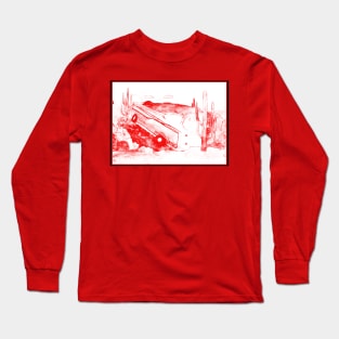 Vintage Cadillac Desert Scene Rubber Stamp Design Long Sleeve T-Shirt